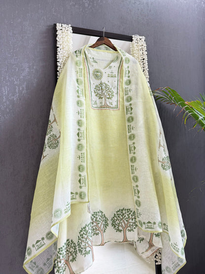Pure linen worli art handwork suit