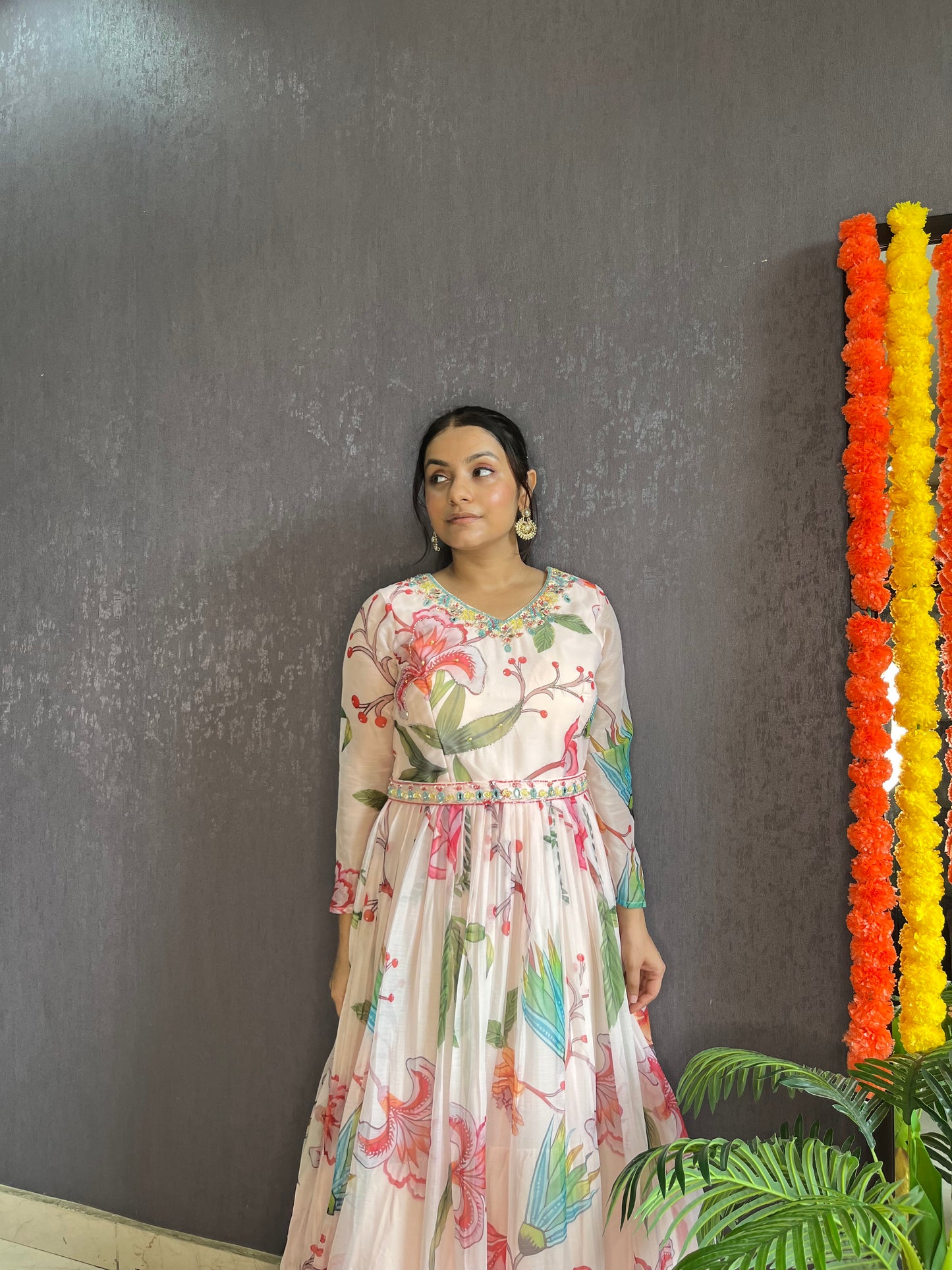 Floral handwork Anarkali dress