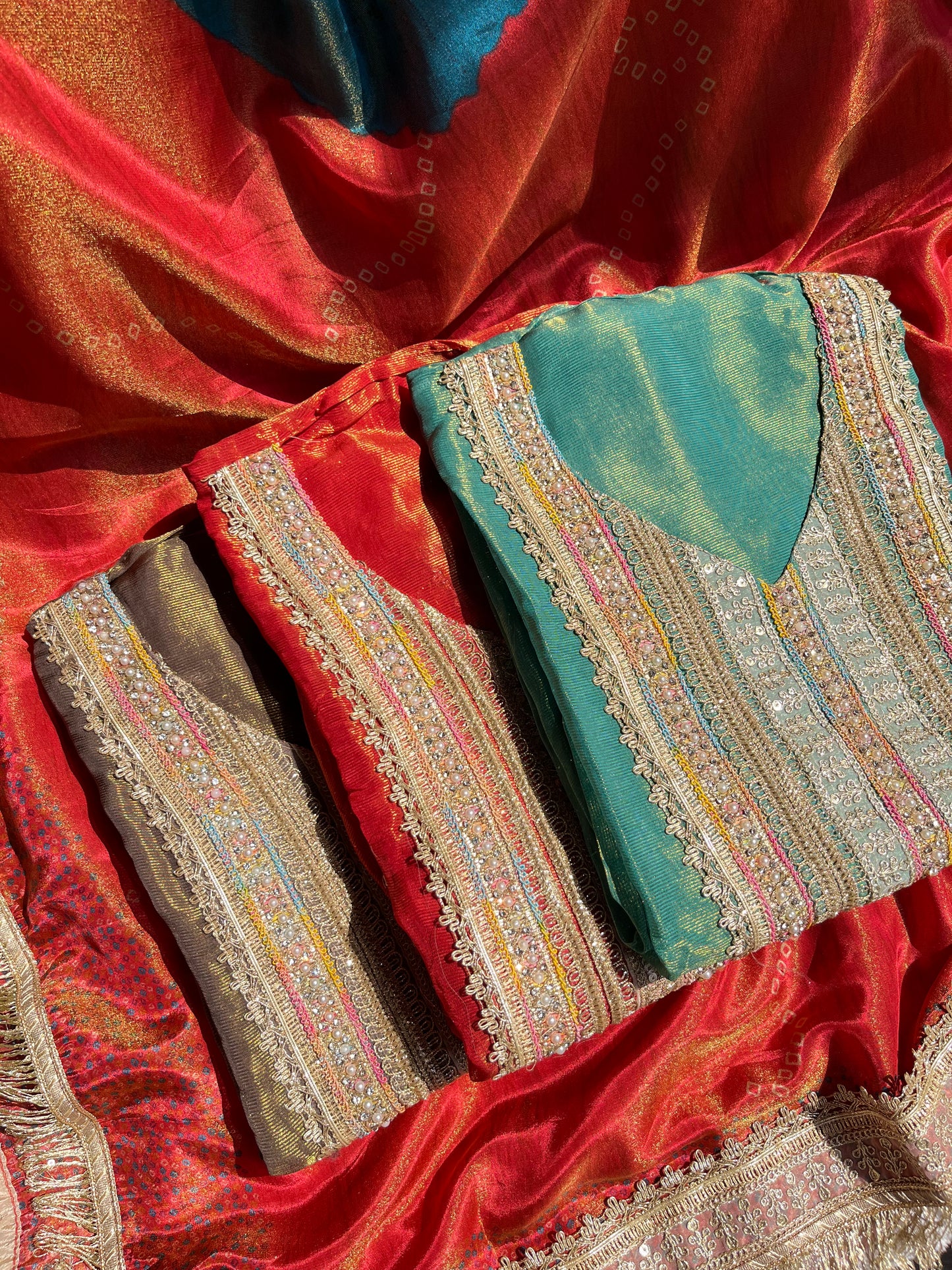 Luxurious zari woven tissue silk suit