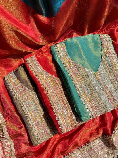 Luxurious zari woven tissue silk suit
