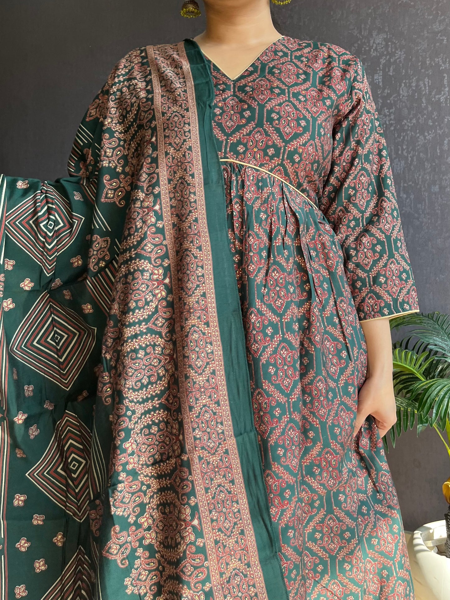 Alia cut printed suit set