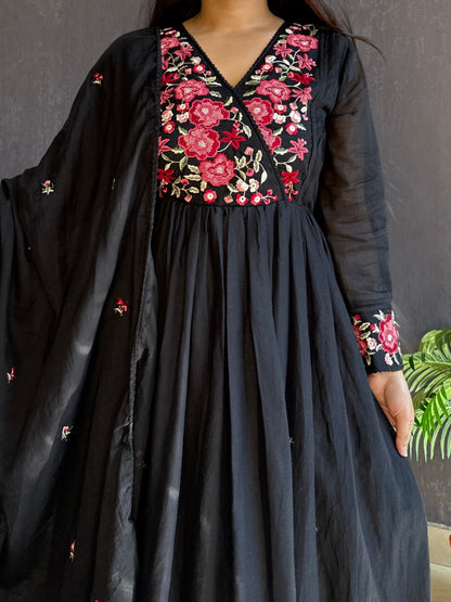 Mal cotton roses embroidered Anarkali