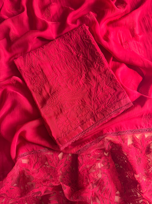 Luxurious organza appliqué work birds suit