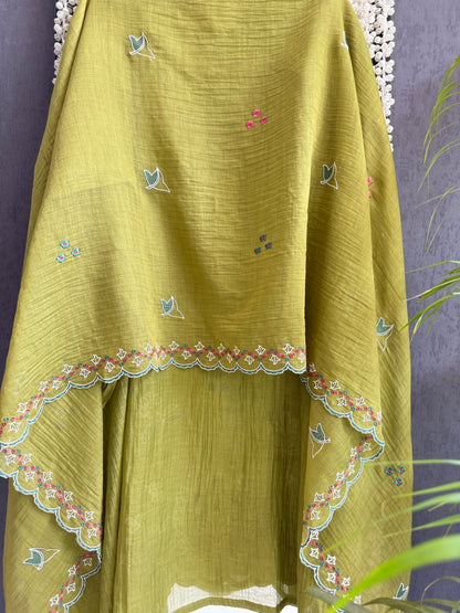 Luxurious Mul chanderi appliqué work suit