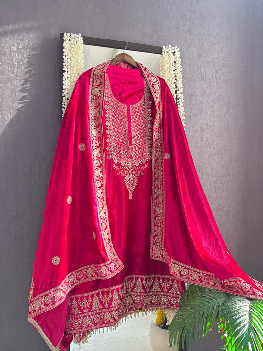 Velvet mirror aari work suit