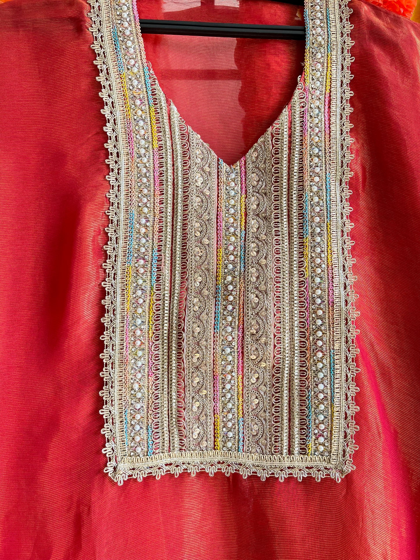 Luxurious zari woven tissue silk suit