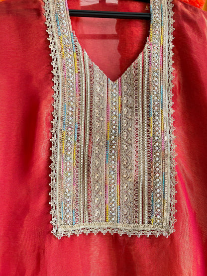 Luxurious zari woven tissue silk suit