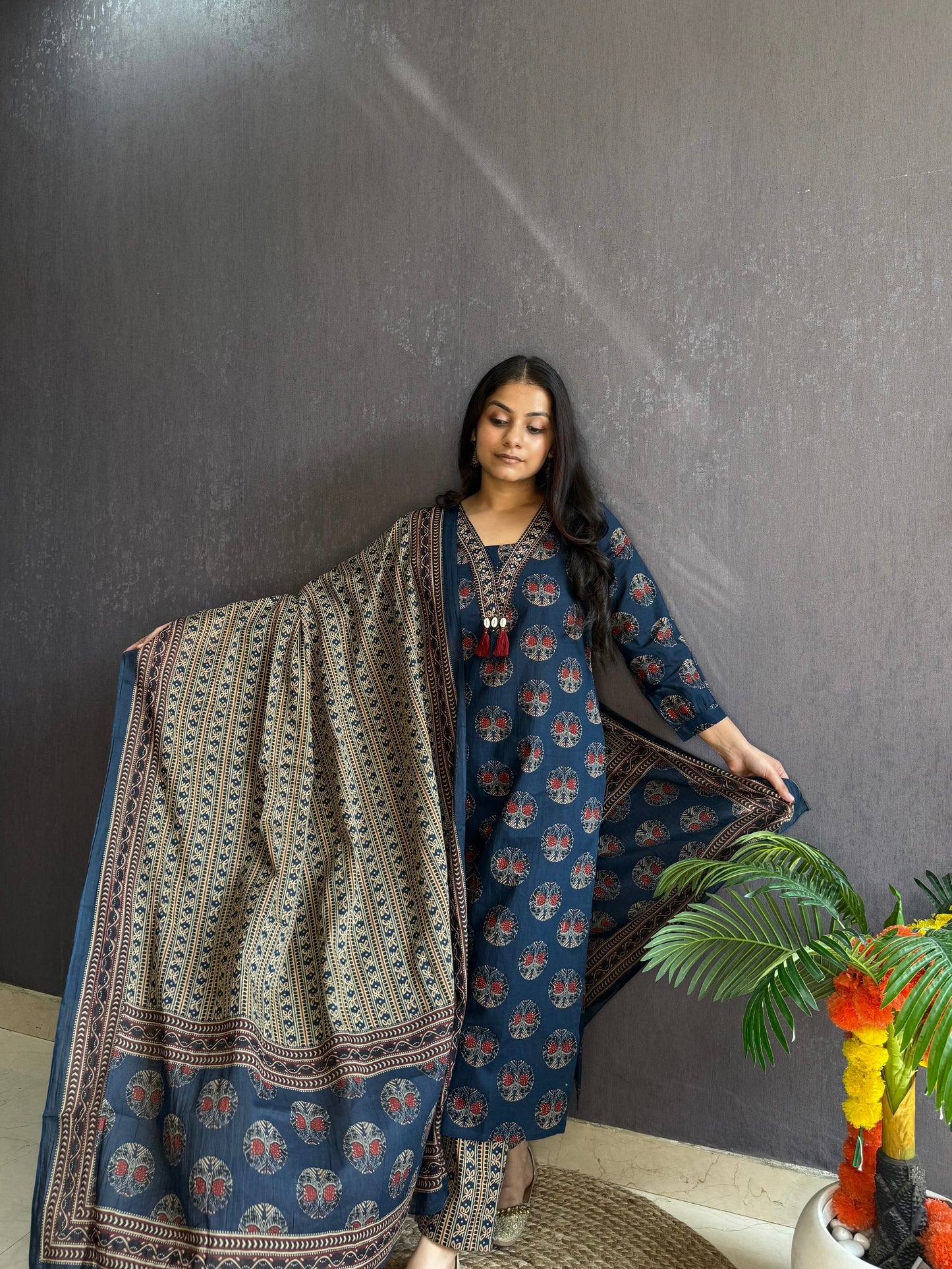 Pure cotton ajrakh print suit set
