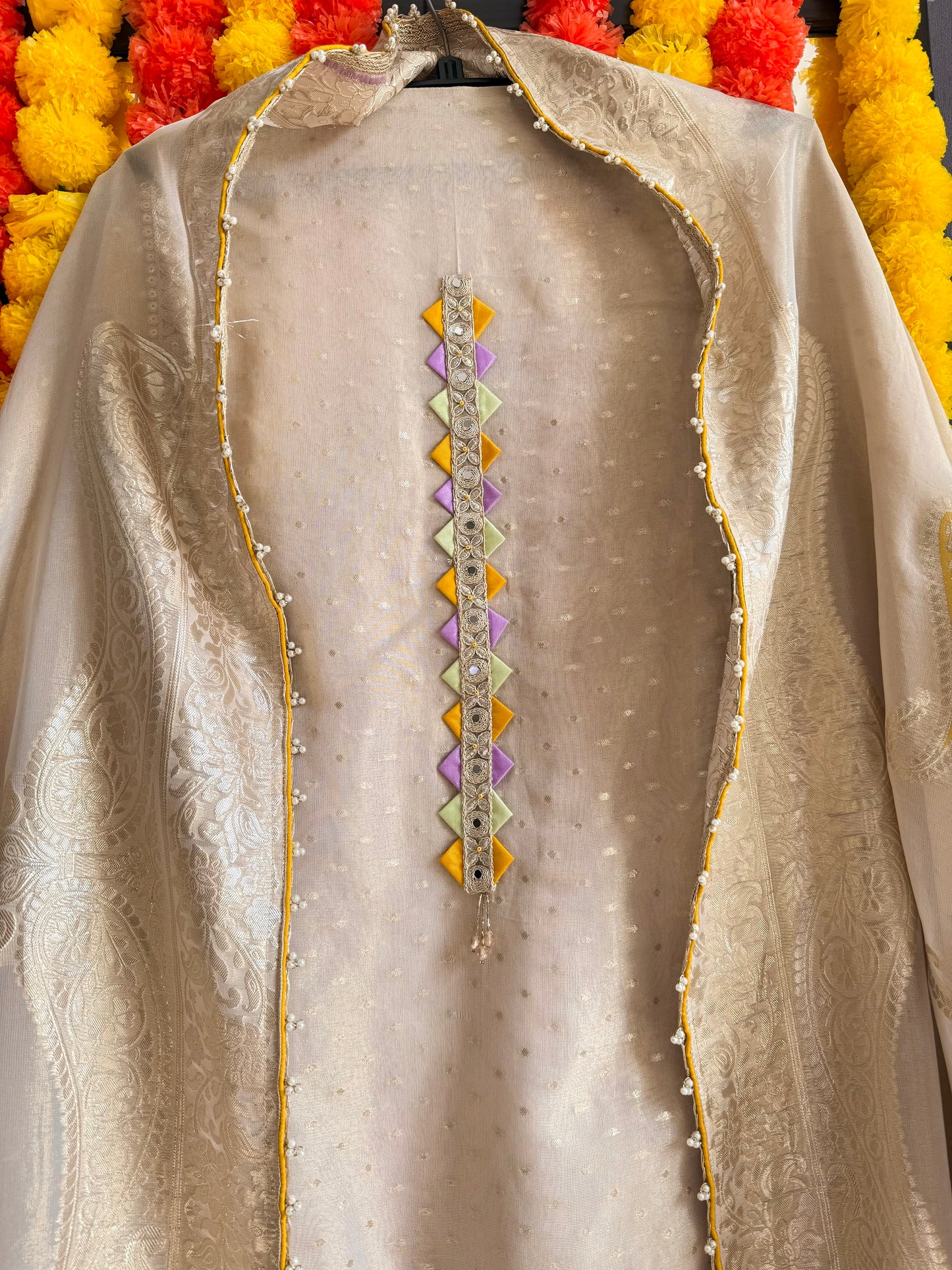 Luxurious aari work Tissue Benarsi silk suit