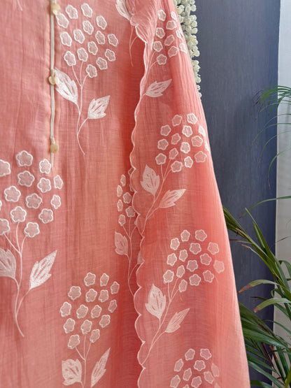 Luxurious Mul chanderi appliqué work suit