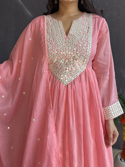 Mal cotton mirror embroidered Anarkali