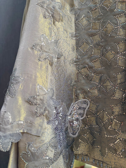 Luxurious brocade cutwork Tissue silk suit