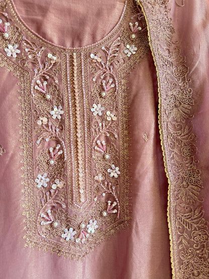 Premium tissue silk hand embroidered suit