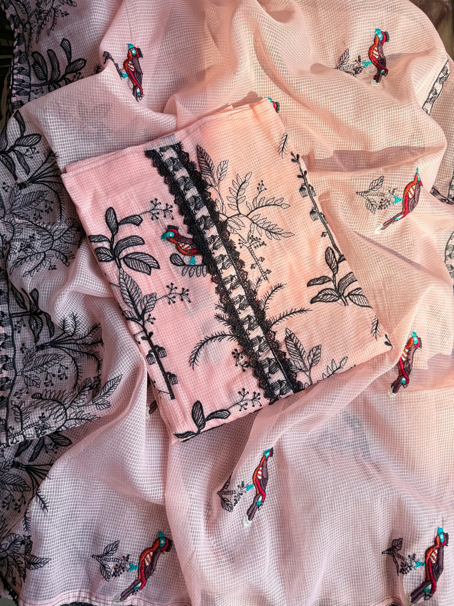 Kota doria birds embroidered suits