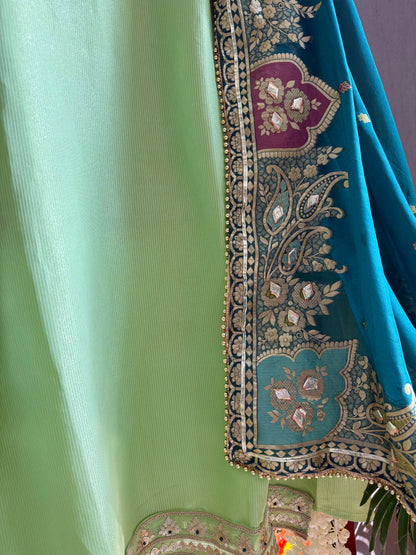 Tissue zari Aari work Meenakari suit