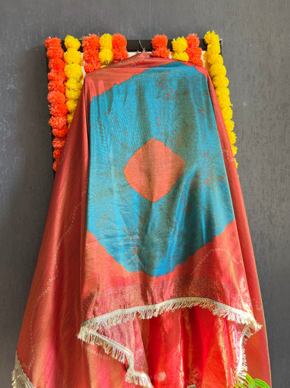 Luxurious zari woven tissue silk suit