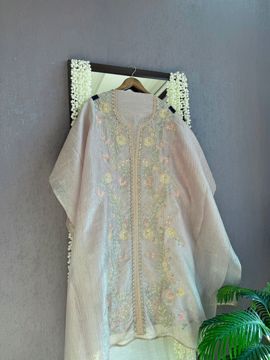 Crush tissue handwork aari work suit