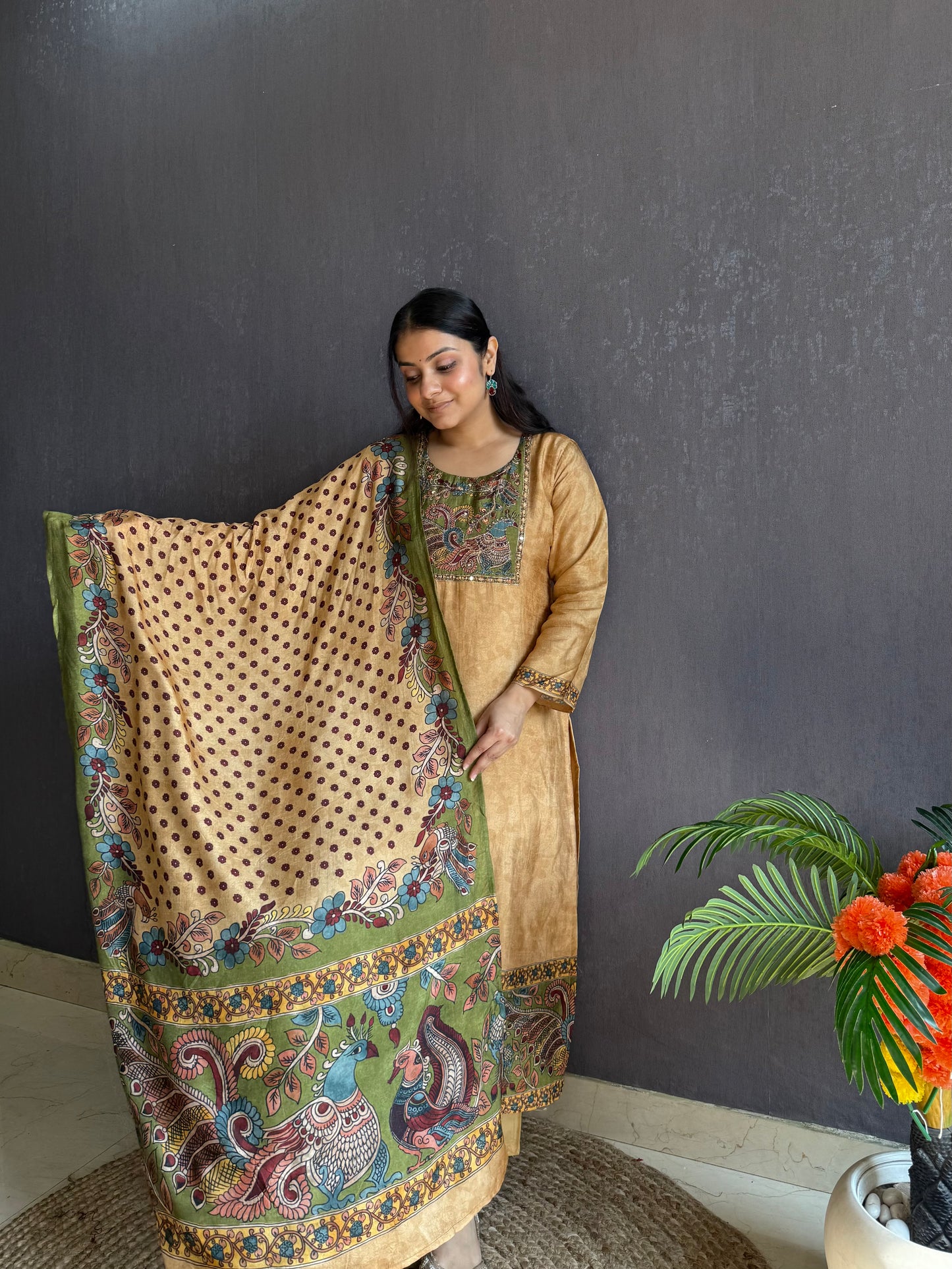 Tussar kalamkari suit set