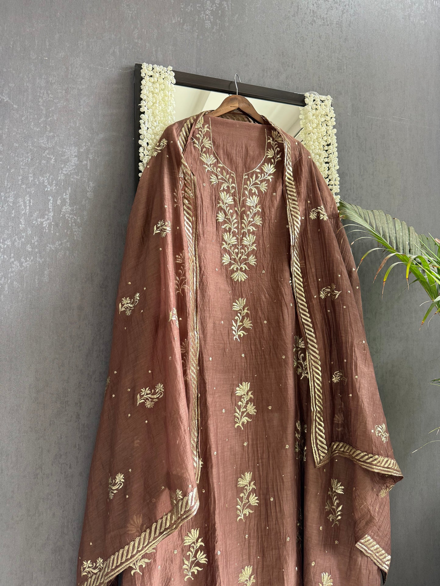 Luxurious Mul chanderi pitta work suit