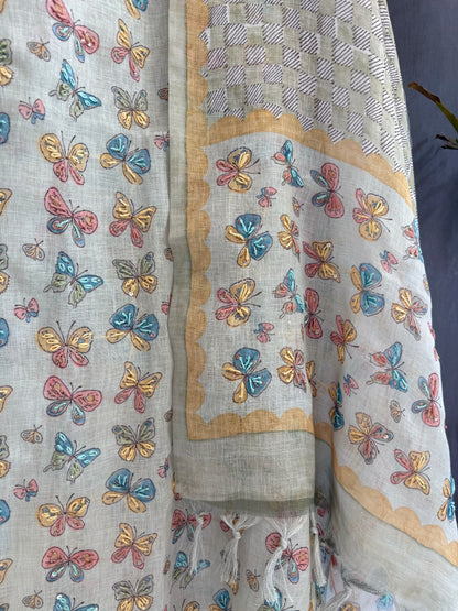 Linen butterflies kantha work suit