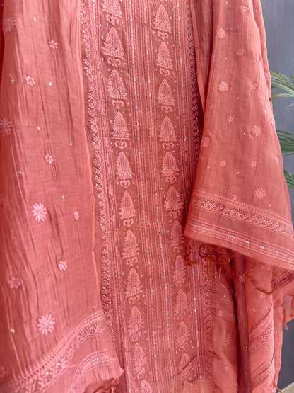 Luxurious Mul chanderi lucknowi handwork suit