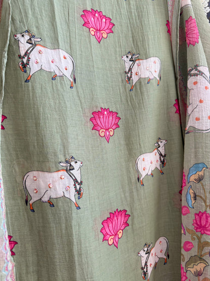 Mulmul cotton pichwai suit
