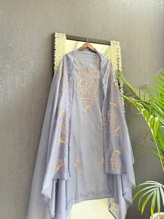 Luxurious Mul chanderi schiffili peacock suit