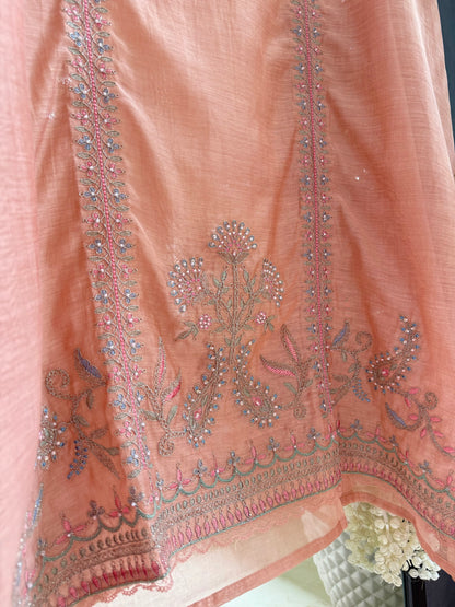 Luxurious Mul chanderi antique dori sitara suit