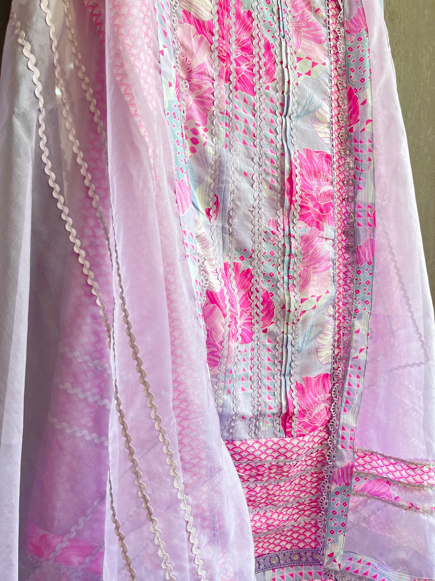 Premium Muslin lace work floral suit