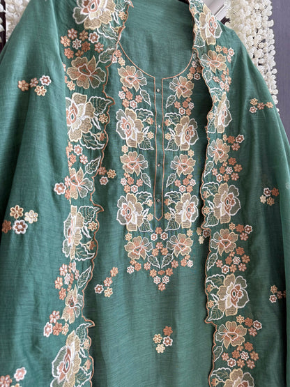 Luxurious Mul chanderi floral Threadwork suit