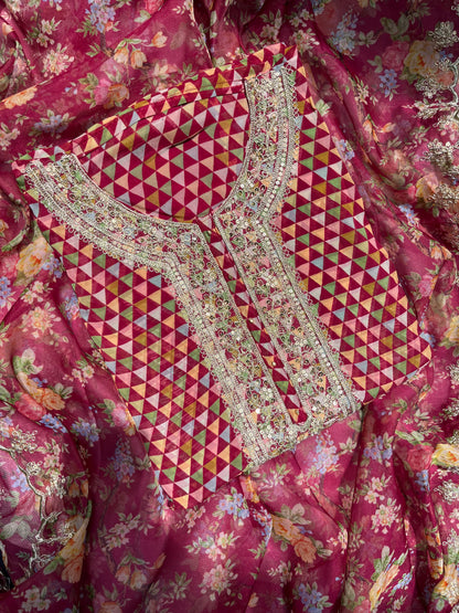 Aari work pearlwork organza suits