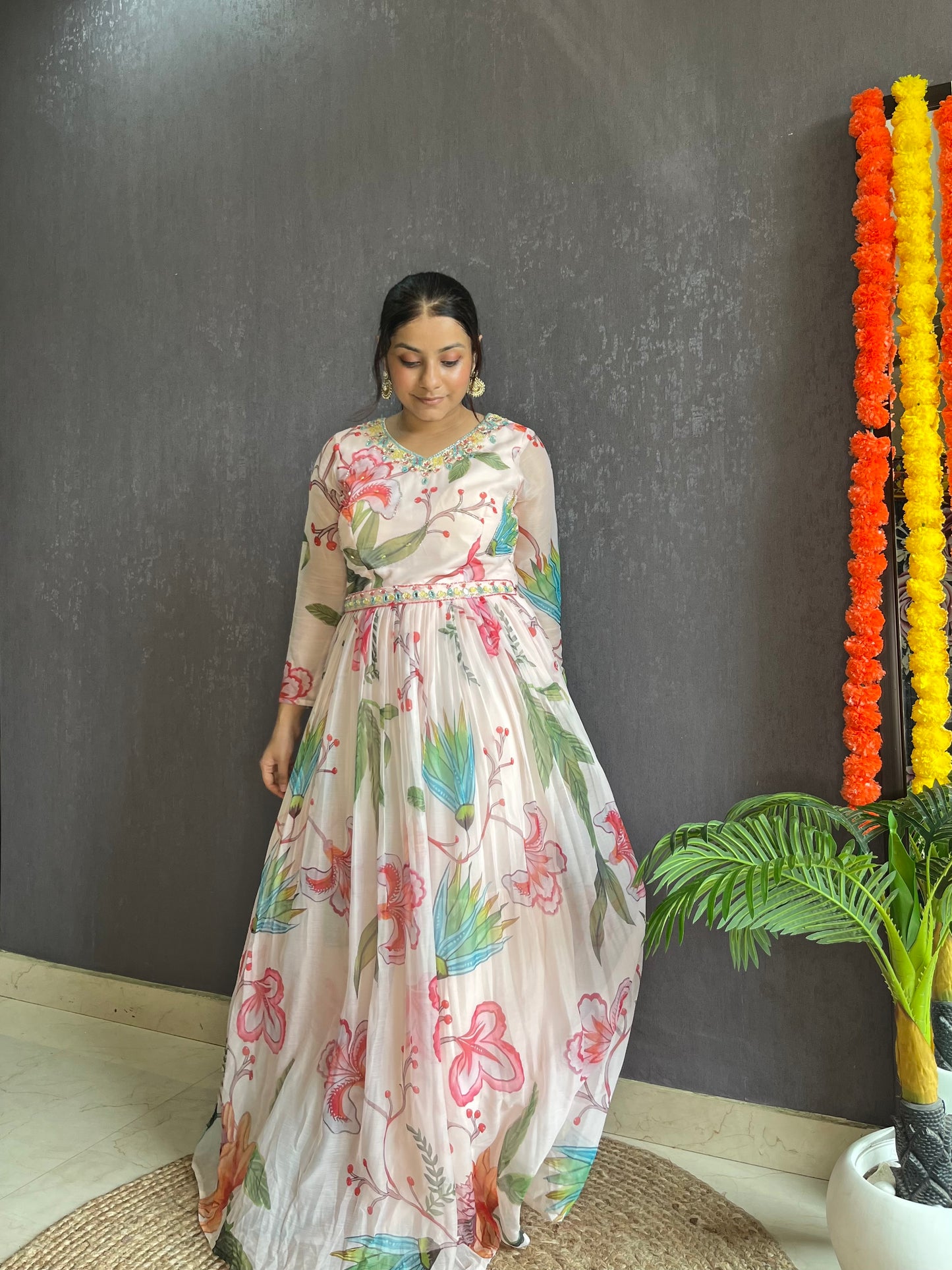 Floral handwork Anarkali dress