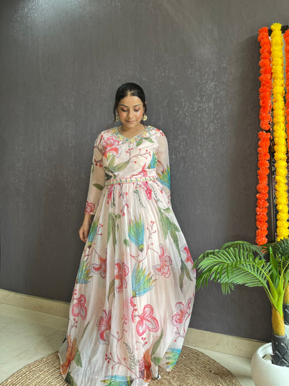 Floral handwork Anarkali dress