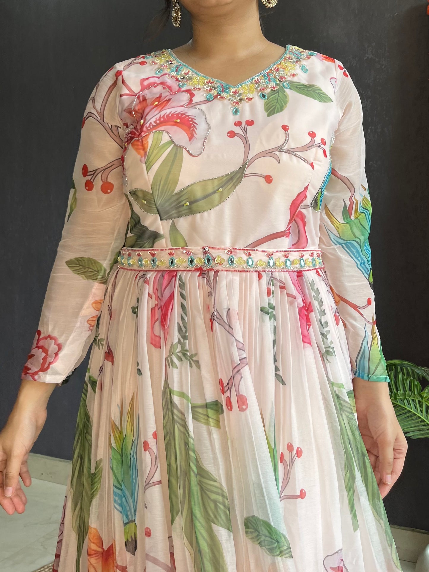 Floral handwork Anarkali dress