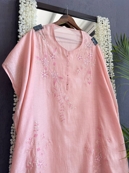 Luxurious Mul chanderi threadwork floral schiffili suit