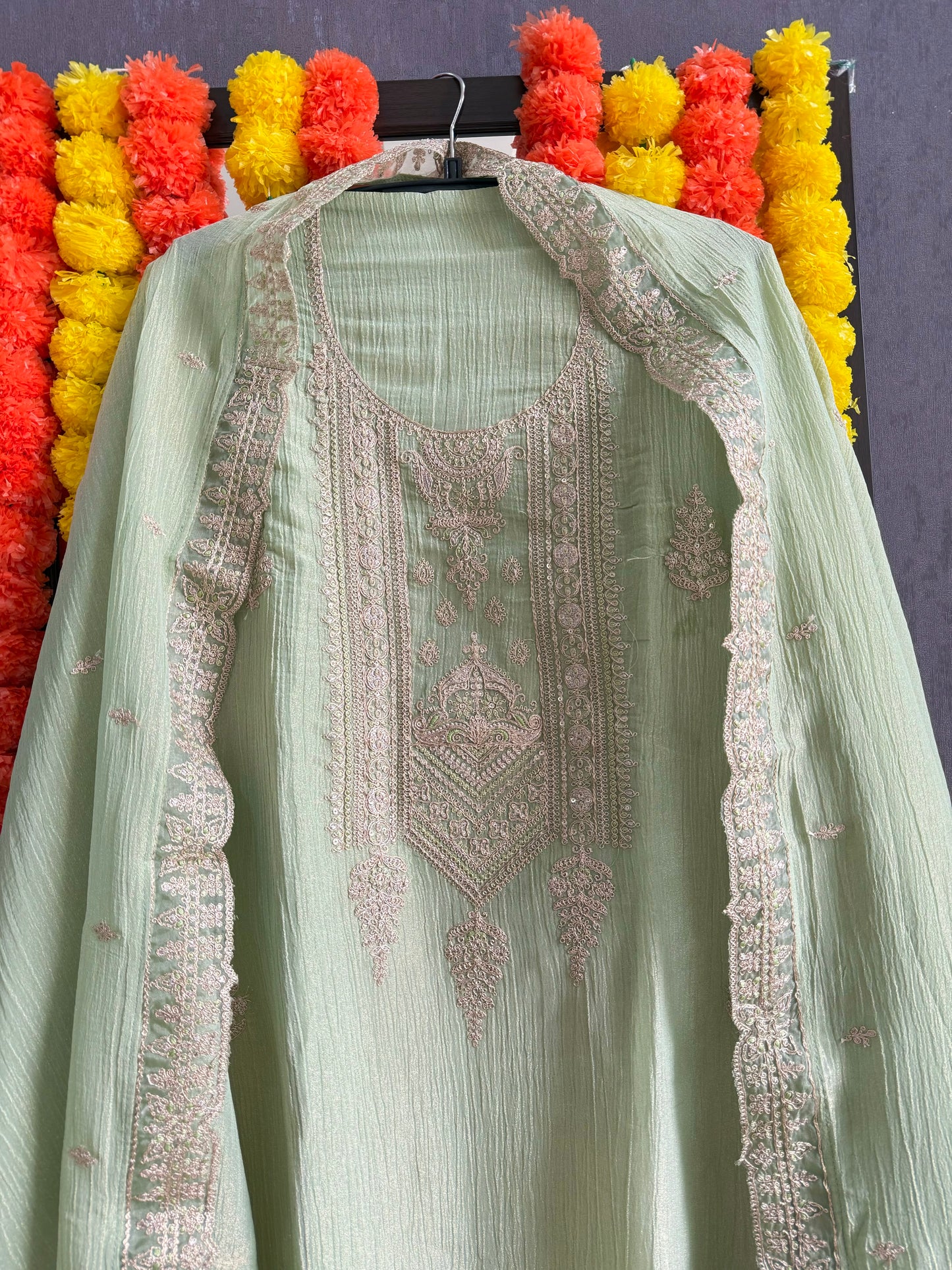 Crush tissue aari work suit
