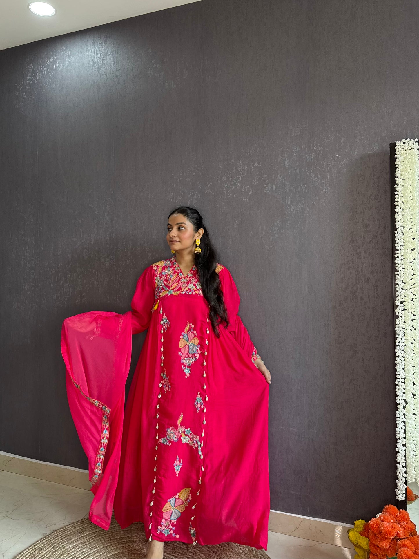 Mal cotton silk embroidered handwork Anarkali