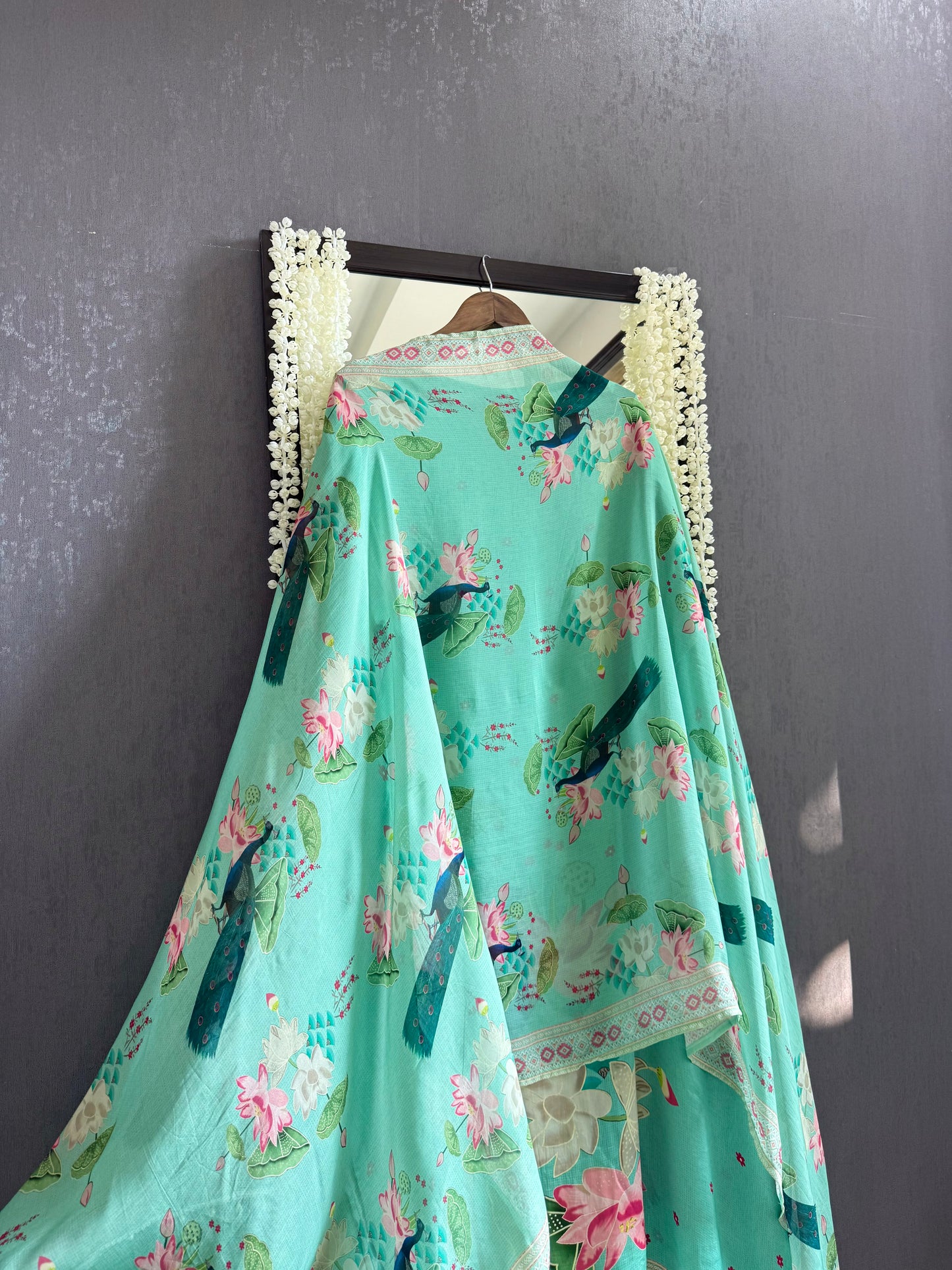 Soft silk peacock hand work suit