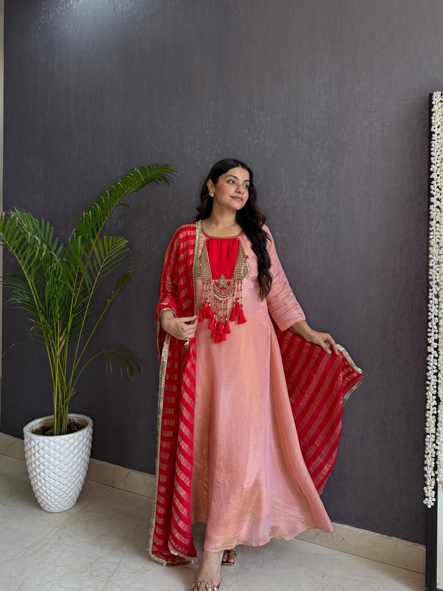 Tissue silk zardozi suit set