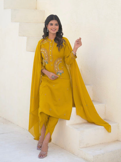 Pure cotton tulip pants peacock suit set