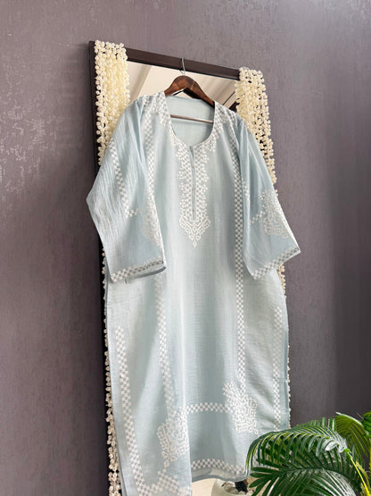 Luxurious Mul chanderi appliqué work suit