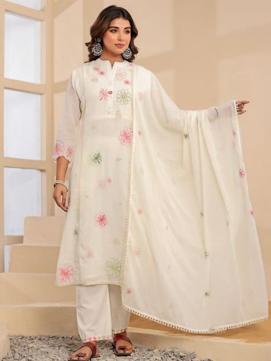 Premium cotton cutwork pearl set