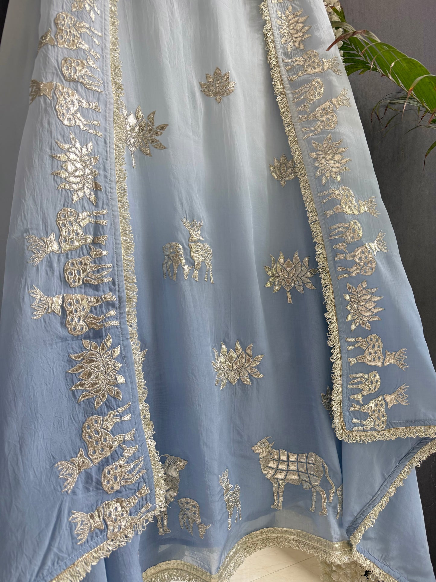 Luxurious organza gota appliqué work suit