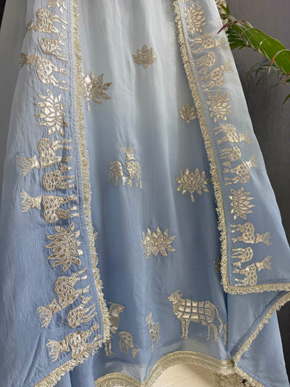 Luxurious organza gota appliqué work suit