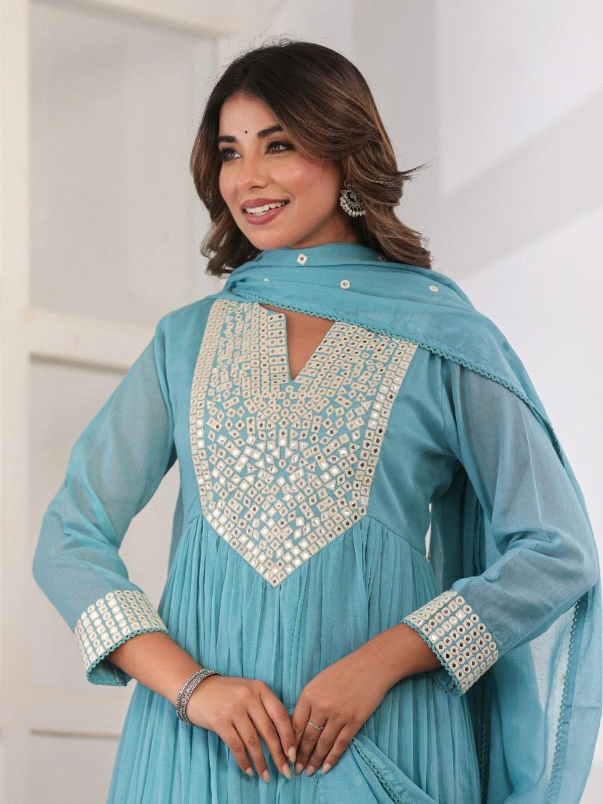 Mal cotton mirror embroidered Anarkali