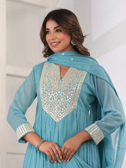 Mal cotton mirror embroidered Anarkali
