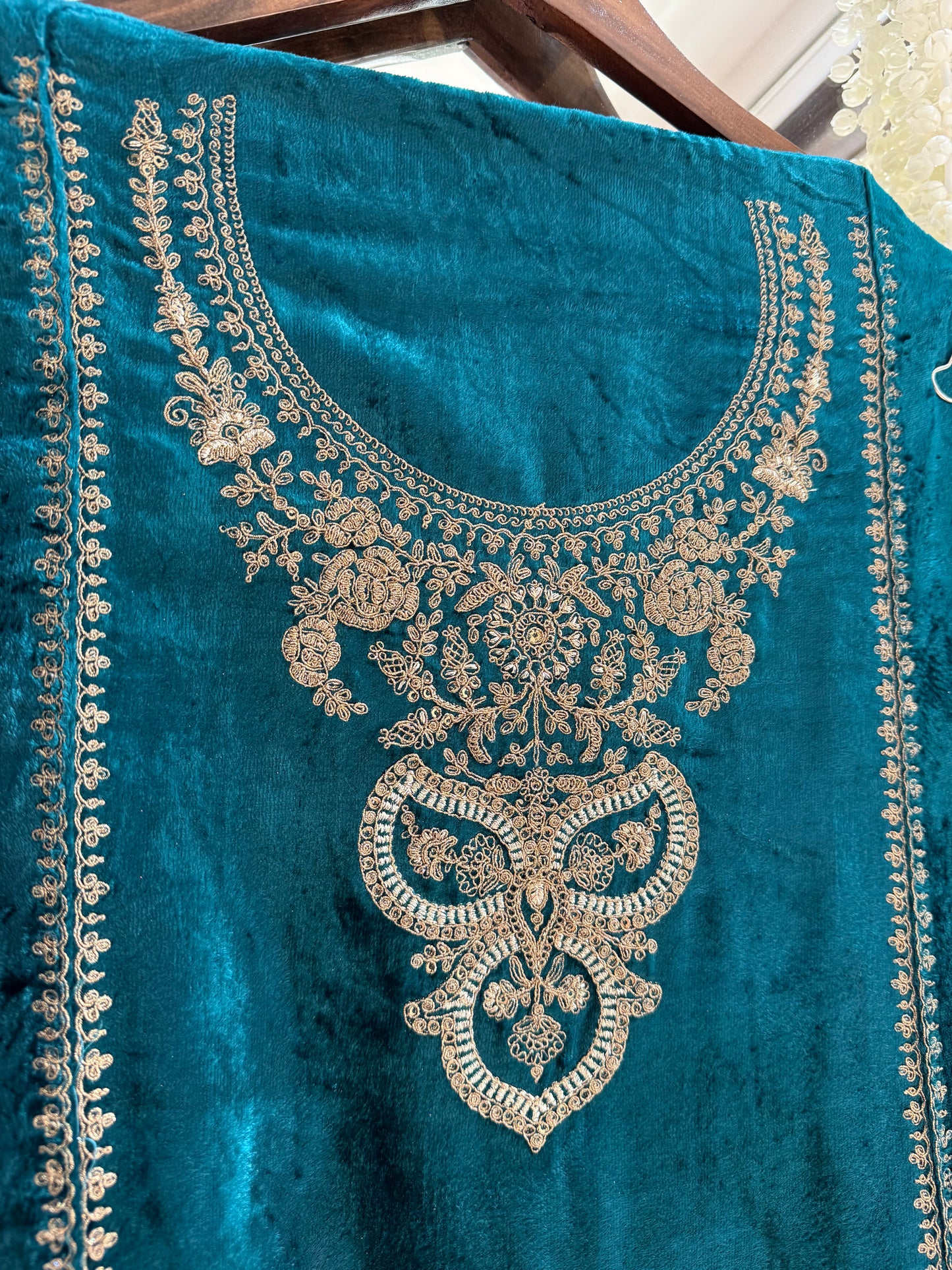 Velvet Marori Aari work Anarkali suit