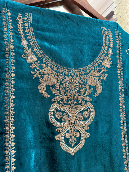 Velvet Marori Aari work Anarkali suit