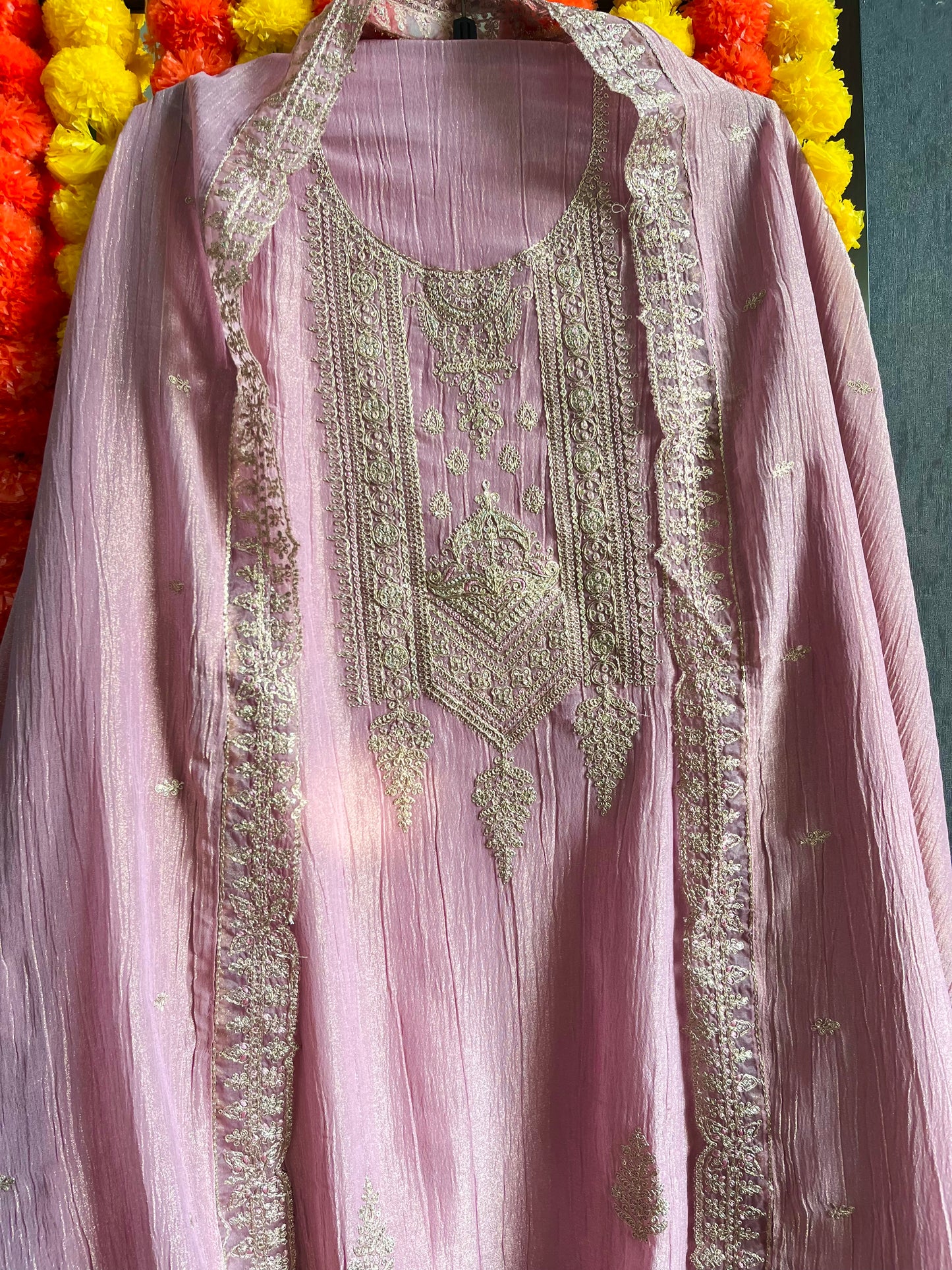Crush tissue aari work suit