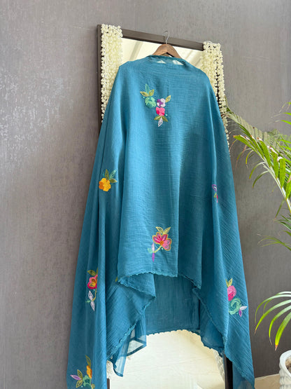 Luxurious Mul chanderi Frenchknot mirror work suit